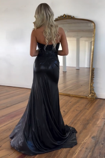 Dark Blue Mermaid Corset Long Formal Dress with Slit