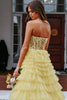 Load image into Gallery viewer, Princess Yellow Appliqued Corset Long Formal Dress