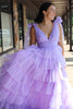 Load image into Gallery viewer, Princess Purple Ruffled Long Formal Dress with Slit