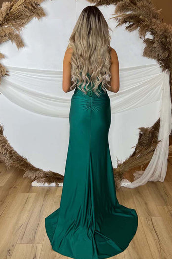 Sparkly Black Mermaid Corset Long Formal Dress with Slit