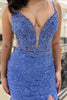 Load image into Gallery viewer, Sparkly Blue Mermaid Long Lace Formal Dress with Slit