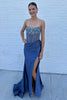 Load image into Gallery viewer, Sparkly Grey Blue Mermaid Corset Beaded Long Formal Dress with Slit