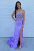 Load image into Gallery viewer, Sparkly Grey Blue Mermaid Corset Beaded Long Formal Dress with Slit