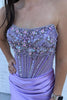 Load image into Gallery viewer, Sparkly Grey Blue Mermaid Corset Beaded Long Formal Dress with Slit