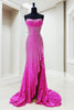 Load image into Gallery viewer, Sparkly Orange Mermaid Corset Ruffled Long Formal Dress with Slit