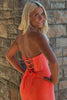 Load image into Gallery viewer, Sparkly Orange Mermaid Corset Ruffled Long Formal Dress with Slit