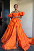 Load image into Gallery viewer, Orange A Line Off The Shoulder Long Formal Dress with Slit (Copy)