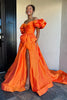 Load image into Gallery viewer, Orange A Line Off The Shoulder Long Formal Dress with Slit (Copy)