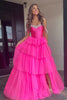 Load image into Gallery viewer, Sparkly Fuchsia Corset Beaded Long Formal Dress with Slit