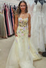 Load image into Gallery viewer, Floral Yellow Corset A Line Long Formal Dress with Appliqued