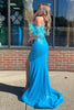 Load image into Gallery viewer, Sparkly Blue Corset Sequin Long Formal Dress with Feathers