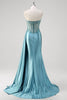 Load image into Gallery viewer, Sparkly Grey Blue Corset Ruched Long Formal Dress with Appliques