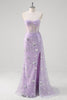 Load image into Gallery viewer, Light Purple Sparkly Corset Beaded Long Formal Dress with Slit