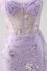 Load image into Gallery viewer, Light Purple Sparkly Corset Beaded Long Formal Dress with Slit