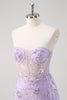 Load image into Gallery viewer, Light Purple Sparkly Corset Beaded Long Formal Dress with Slit