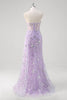 Load image into Gallery viewer, Light Purple Sparkly Corset Beaded Long Formal Dress with Slit