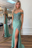 Load image into Gallery viewer, Sparkly Green Off The Shoulder Corset Formal Dress with Slit