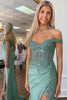 Load image into Gallery viewer, Sparkly Green Off The Shoulder Corset Formal Dress with Slit