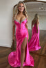 Load image into Gallery viewer, Sparkly Fuchsia Beaded Corset Formal Dress with Slit