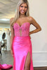 Load image into Gallery viewer, Sweetheart Fuchsia Lace Corset Formal Dress with Slit