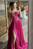 Load image into Gallery viewer, Sparkly Fuchsia A-Line Spaghetti Straps Long Formal Dress with Lace