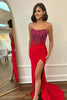 Load image into Gallery viewer, Sparkly Red Sweetheart Corset Formal Dress with Slit