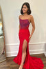 Load image into Gallery viewer, Sparkly Red Sweetheart Corset Formal Dress with Slit