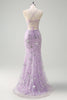 Load image into Gallery viewer, Sparkly Lilac Corset Spaghetti Straps Beaded Long Formal Dress with Slit