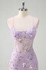 Load image into Gallery viewer, Sparkly Lilac Corset Spaghetti Straps Beaded Long Formal Dress with Slit