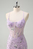 Load image into Gallery viewer, Sparkly Lilac Corset Spaghetti Straps Beaded Long Formal Dress with Slit