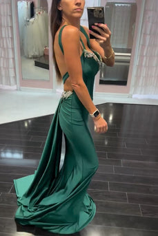 Sparkly Dark Green Corset Beaded Long Formal Dress