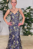 Load image into Gallery viewer, Sparkly Navy Corset Mermaid Long Formal Dress with Embroidery