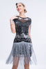 Load image into Gallery viewer, Grey Sequined Short 1920s Flapper Dress with Fringes