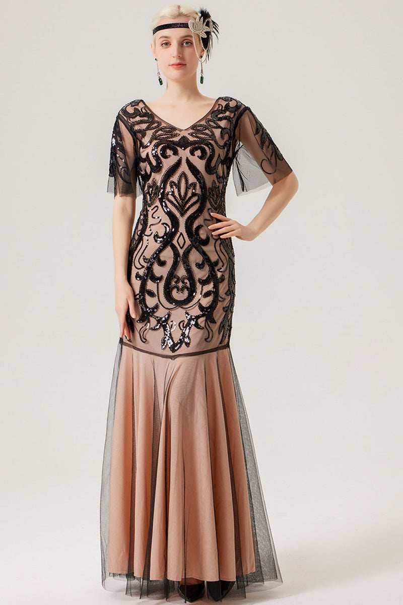 Load image into Gallery viewer, Black Pink Long Tulle 1920s Dress