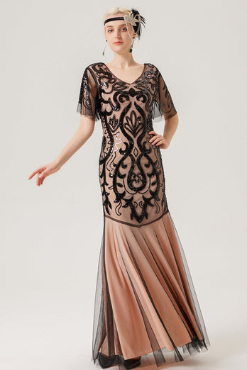 Black Pink Long Tulle 1920s Dress