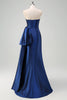 Load image into Gallery viewer, Dark Blue Mermaid Sweetheart Bowknot Long Formal Dress with Slit