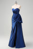 Load image into Gallery viewer, Dark Blue Mermaid Sweetheart Bowknot Long Formal Dress with Slit