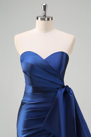 Dark Blue Mermaid Sweetheart Bowknot Long Formal Dress with Slit