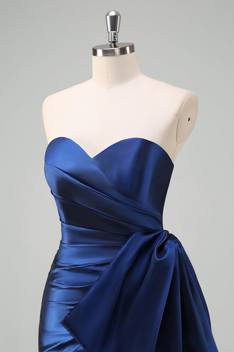 Load image into Gallery viewer, Dark Blue Mermaid Sweetheart Bowknot Long Formal Dress with Slit