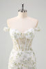 Load image into Gallery viewer, Light Green Corset Off The Shoulder Long Formal Dress with Embroidery