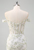 Load image into Gallery viewer, Light Green Corset Off The Shoulder Long Formal Dress with Embroidery