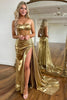 Load image into Gallery viewer, Golden Corset Strapless Long Formal Dress with Slit