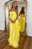 Load image into Gallery viewer, Yellow Strapless Sheath Tiered Long Formal Dress with Ruffles