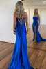 Load image into Gallery viewer, Sparkly Royal Blue Corset Mermaid Strapless Beaded Long Formal Dress with Slit