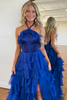 Load image into Gallery viewer, Royal Blue Corset Ruffled Halter Backless Long Formal Dress with Slit