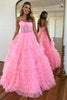 Load image into Gallery viewer, Sparkly Pink Spaghetti Straps Corset Long Formal Dress with Ruffles