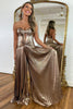 Load image into Gallery viewer, Rose Gold Metallic Corset Strapless Long Formal Jumpsuits with Pleats