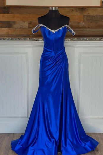 Sparkly Royal Blue Corset Long Formal Dress with Beading