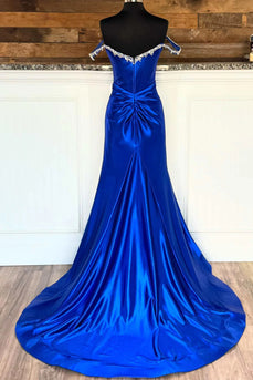 Sparkly Royal Blue Corset Long Formal Dress with Beading