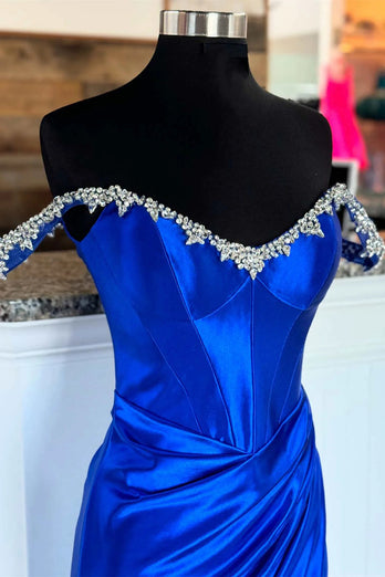 Sparkly Royal Blue Corset Long Formal Dress with Beading